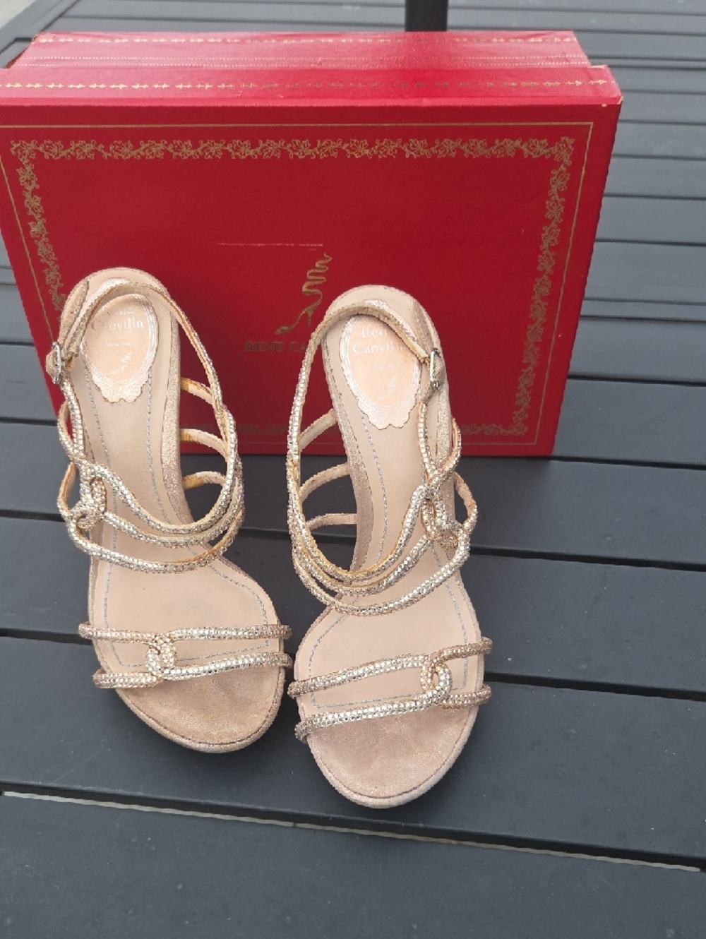 Rene Caovilla Nude Crystal-Knot Strappy Stiletto Sandals - Picture 2 of 11